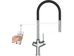 Best VIZIO 3 Wege Wasserhahn Küchenarmatur BOD mit 360° Schwenkbarem Auslauf Abnehmbare 2 Strahl Handbrause Verchromt   Schwarz