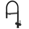 Einhebelmischer<VIZIO 3 Wege Wasserhahn Küchenarmatur Edelstahl Massiv mit 360° Schwenkbarem Auslauf und Abnehmbare 2 Strahl Handbrause PVD Schwarz Matt