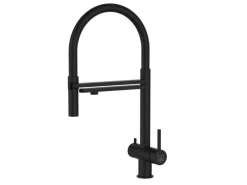 Einhebelmischer<VIZIO 3 Wege Wasserhahn Küchenarmatur Edelstahl Massiv mit 360° Schwenkbarem Auslauf und Abnehmbare 2 Strahl Handbrause PVD Schwarz Matt
