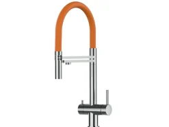 Einhebelmischer<VIZIO 3 Wege Wasserhahn Küchenarmatur Edelstahl Massiv mit 360° Schwenkbarem Auslauf Abnehmbare 2 Strahl Handbrause Hochglanz   Orange