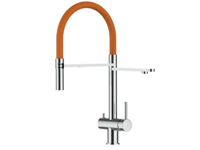Einhebelmischer<VIZIO 3 Wege Wasserhahn Küchenarmatur Edelstahl Massiv mit 360° Schwenkbarem Auslauf Abnehmbare 2 Strahl Handbrause Hochglanz Orange
