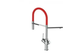 Online VIZIO 3 Wege Wasserhahn Küchenarmatur BOD mit 360° Schwenkbarem Auslauf Abnehmbare 2 Strahl Handbrause Verchromt   Rot