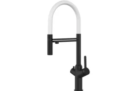 Clearance VIZIO 4 Wege Wasserhahn Küchenarmatur BOD mit 360° Schwenkbarem Auslauf Abnehmbare 2 Strahl Handbrause Schwarz Matt   Weiß