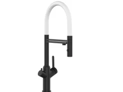 Clearance VIZIO 4 Wege Wasserhahn Küchenarmatur BOD mit 360° Schwenkbarem Auslauf Abnehmbare 2 Strahl Handbrause Schwarz Matt Weiß