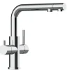 VIZIO 4 Wege Wasserhahn Küchenarmatur Edelstahl Massiv mit Schwenkbarem L Auslauf und Herausziehbarer Brause Hochglanz< Einhebelmischer