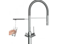 Einhebelmischer<VIZIO 3 Wege Wasserhahn Küchenarmatur BOD mit 360° Schwenkbarem Auslauf Abnehmbare 2 Strahl Handbrause Verchromt