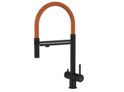 Best VIZIO 3 Wege Wasserhahn Küchenarmatur Edelstahl Massiv mit 360° Schwenkbarem Auslauf und Abnehmbare 2 Strahl Handbrause PVD Schwarz Matt   Orange