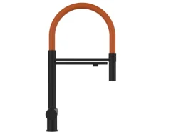 Best VIZIO 3 Wege Wasserhahn Küchenarmatur Edelstahl Massiv mit 360° Schwenkbarem Auslauf und Abnehmbare 2 Strahl Handbrause PVD Schwarz Matt   Orange