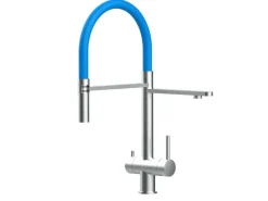 VIZIO 3 Wege Wasserhahn Küchenarmatur Edelstahl Massiv mit 360° Schwenkbarem Auslauf Abnehmbare 2 Strahl Handbrause Gebürstet   Hellblau