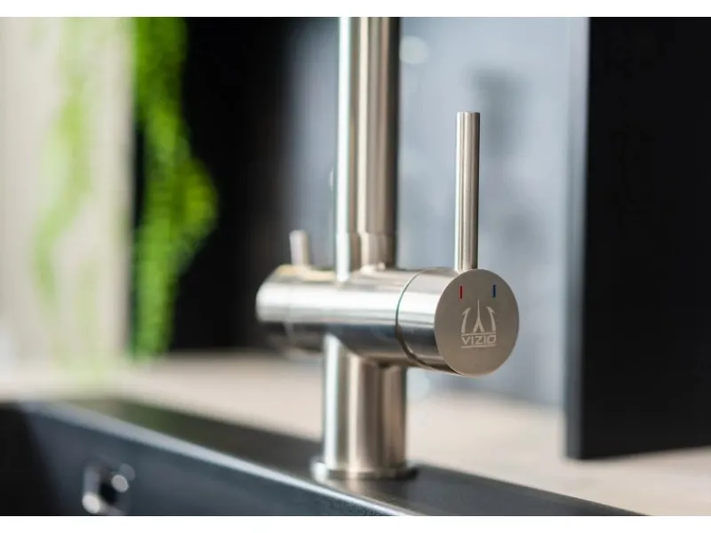VIZIO 3 Wege Wasserhahn Küchenarmatur Edelstahl Massiv mit 360° Schwenkbarem Auslauf Abnehmbare 2 Strahl Handbrause Gebürstet Hellblau
