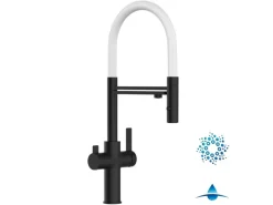 Einhebelmischer<VIZIO 4 Wege Wasserhahn Küchenarmatur FC mit 360° Schwenkbarem Auslauf Abnehmbare 2 Strahl Handbrause Schwarz Matt Weiß