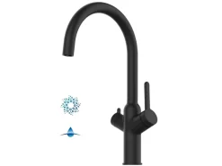VIZIO 4 Wege Wasserhahn Küchenarmatur BOD mit 360° Schwenkbarem U Auslauf Schwarz Matt< Einhebelmischer