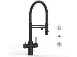 VIZIO 5 Wege Wasserhahn Küchenarmatur Edelstahl Massiv mit 360° Schwenkbarem Auslauf Abnehmbare 2 Strahl Handbrause PVD Schwarz Matt< Einhebelmischer