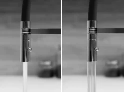 VIZIO 5 Wege Wasserhahn Küchenarmatur Edelstahl Massiv mit 360° Schwenkbarem Auslauf Abnehmbare 2 Strahl Handbrause PVD Schwarz Matt< Einhebelmischer