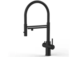 VIZIO 5 Wege Wasserhahn Küchenarmatur Edelstahl Massiv mit 360° Schwenkbarem Auslauf Abnehmbare 2 Strahl Handbrause PVD Schwarz Matt< Einhebelmischer