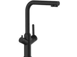 VIZIO 4 Wege Wasserhahn Küchenarmatur BOD mit 360° Schwenkbarem L Auslauf Schwarz Matt< Einhebelmischer