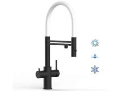 VIZIO 5 Wege Wasserhahn Küchenarmatur Edelstahl Massiv mit 360° Schwenkbarem Auslauf Abnehmbare 2 Strahl Handbrause PVD Schwarz Matt   Weiß< Einhebelmischer|Zubehör Für Küchenarmatur