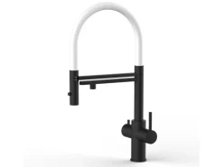 VIZIO 5 Wege Wasserhahn Küchenarmatur Edelstahl Massiv mit 360° Schwenkbarem Auslauf Abnehmbare 2 Strahl Handbrause PVD Schwarz Matt   Weiß< Einhebelmischer|Zubehör Für Küchenarmatur