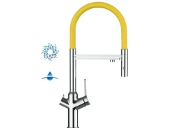 New VIZIO 4 Wege Wasserhahn Küchenarmatur BOD mit 360° Schwenkbarem Auslauf Abnehmbare 2 Strahl Handbrause Verchromt   Gelb