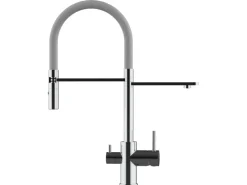 VIZIO 3 Wege Wasserhahn Küchenarmatur FL mit 360° Schwenkbarem Auslauf Abnehmbare 2 Strahl Handbrause Verchromt   Grau< Einhebelmischer