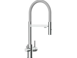 VIZIO 3 Wege Wasserhahn Küchenarmatur FL mit 360° Schwenkbarem Auslauf Abnehmbare 2 Strahl Handbrause Verchromt   Grau< Einhebelmischer
