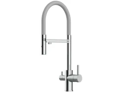 VIZIO 3 Wege Wasserhahn Küchenarmatur FL mit 360° Schwenkbarem Auslauf Abnehmbare 2 Strahl Handbrause Verchromt   Grau< Einhebelmischer