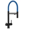 VIZIO 3 Wege Wasserhahn Küchenarmatur Edelstahl Massiv mit 360° Schwenkbarem Auslauf und Abnehmbare 2 Strahl Handbrause PVD Schwarz Matt   Blau< Einhebelmischer