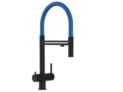 VIZIO 3 Wege Wasserhahn Küchenarmatur Edelstahl Massiv mit 360° Schwenkbarem Auslauf und Abnehmbare 2 Strahl Handbrause PVD Schwarz Matt   Blau< Einhebelmischer