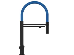 VIZIO 3 Wege Wasserhahn Küchenarmatur Edelstahl Massiv mit 360° Schwenkbarem Auslauf und Abnehmbare 2 Strahl Handbrause PVD Schwarz Matt Blau< Einhebelmischer