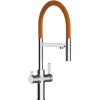 Einhebelmischer<VIZIO 3 Wege Wasserhahn Küchenarmatur FC mit 360° Schwenkbarem Auslauf Abnehmbare 2 Strahl Handbrause Verchromt   Orange