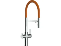 Einhebelmischer<VIZIO 3 Wege Wasserhahn Küchenarmatur FC mit 360° Schwenkbarem Auslauf Abnehmbare 2 Strahl Handbrause Verchromt   Orange