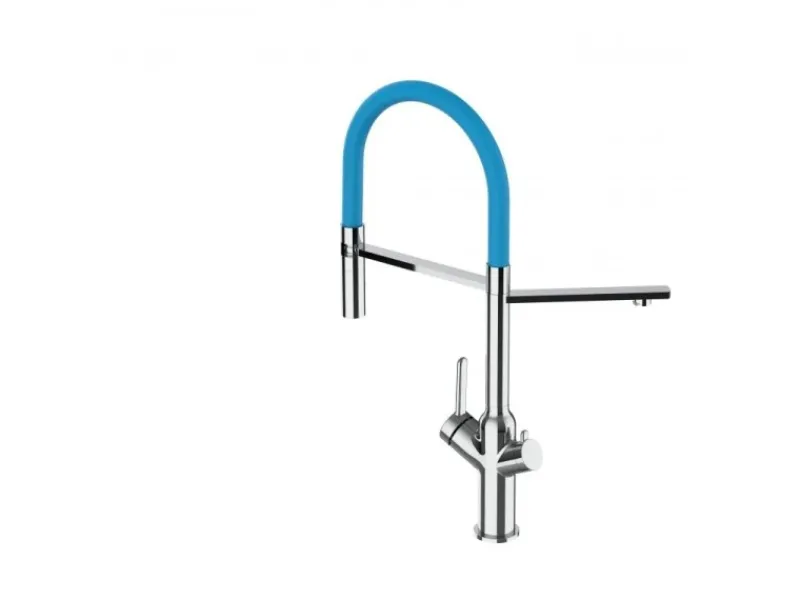 Einhebelmischer<VIZIO 3 Wege Wasserhahn Küchenarmatur BOD mit 360° Schwenkbarem Auslauf Abnehmbare 2 Strahl Handbrause Verchromt Hellblau