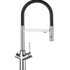 Einhebelmischer<VIZIO 4 Wege Wasserhahn Küchenarmatur BOD mit 360° Schwenkbarem Auslauf Abnehmbare 2 Strahl Handbrause Verchromt   Schwarz