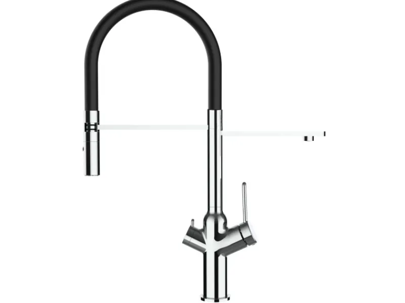 Einhebelmischer<VIZIO 4 Wege Wasserhahn Küchenarmatur BOD mit 360° Schwenkbarem Auslauf Abnehmbare 2 Strahl Handbrause Verchromt Schwarz