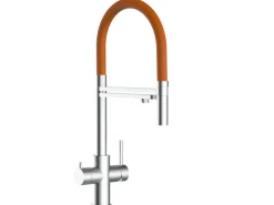 Clearance VIZIO 5 Wege Wasserhahn Küchenarmatur Edelstahl Massiv mit 360° Schwenkbarem Auslauf Abnehmbare 2 Strahl Handbrause Gebürstet   Orange