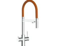 Clearance VIZIO 5 Wege Wasserhahn Küchenarmatur Edelstahl Massiv mit 360° Schwenkbarem Auslauf Abnehmbare 2 Strahl Handbrause Gebürstet   Orange