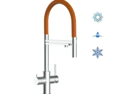Clearance VIZIO 5 Wege Wasserhahn Küchenarmatur Edelstahl Massiv mit 360° Schwenkbarem Auslauf Abnehmbare 2 Strahl Handbrause Gebürstet   Orange