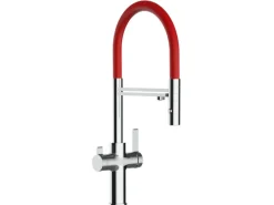 Online VIZIO 4 Wege Wasserhahn Küchenarmatur FC mit 360° Schwenkbarem Auslauf Abnehmbare 2 Strahl Handbrause Verchromt   Rot