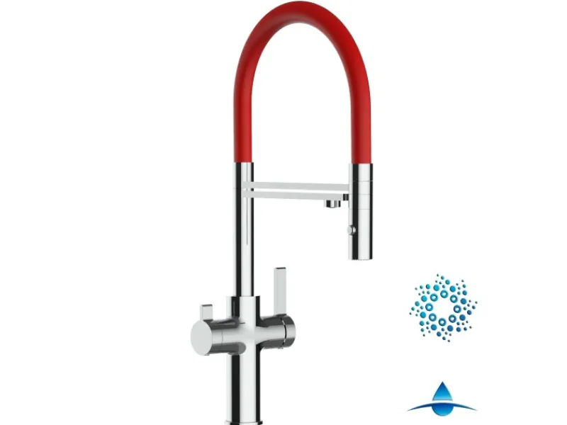 Online VIZIO 4 Wege Wasserhahn Küchenarmatur FC mit 360° Schwenkbarem Auslauf Abnehmbare 2 Strahl Handbrause Verchromt Rot