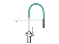 Discount VIZIO 4 Wege Wasserhahn Küchenarmatur BOD mit 360° Schwenkbarem Auslauf Abnehmbare 2 Strahl Handbrause Verchromt   Türkis