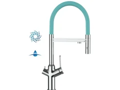 Discount VIZIO 4 Wege Wasserhahn Küchenarmatur BOD mit 360° Schwenkbarem Auslauf Abnehmbare 2 Strahl Handbrause Verchromt   Türkis