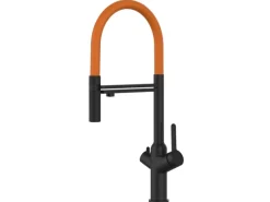 Einhebelmischer<VIZIO 4 Wege Wasserhahn Küchenarmatur BOD mit 360° Schwenkbarem Auslauf Abnehmbare 2 Strahl Handbrause Schwarz Matt   Orange