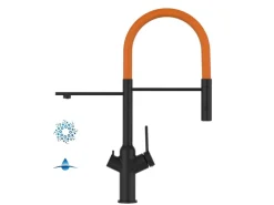 Einhebelmischer<VIZIO 4 Wege Wasserhahn Küchenarmatur BOD mit 360° Schwenkbarem Auslauf Abnehmbare 2 Strahl Handbrause Schwarz Matt   Orange