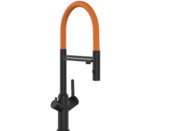 Einhebelmischer<VIZIO 4 Wege Wasserhahn Küchenarmatur BOD mit 360° Schwenkbarem Auslauf Abnehmbare 2 Strahl Handbrause Schwarz Matt   Orange