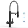 VIZIO 5 Wege Wasserhahn Küchenarmatur Edelstahl Massiv mit 360° Schwenkbarem Auslauf Abnehmbare 2 Strahl Handbrause PVD Schwarz Matt   Grau< Einhebelmischer