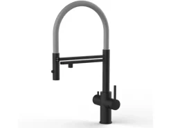 VIZIO 5 Wege Wasserhahn Küchenarmatur Edelstahl Massiv mit 360° Schwenkbarem Auslauf Abnehmbare 2 Strahl Handbrause PVD Schwarz Matt   Grau< Einhebelmischer