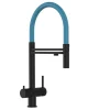 Einhebelmischer<VIZIO 3 Wege Wasserhahn Küchenarmatur Edelstahl Massiv mit 360° Schwenkbarem Auslauf und Abnehmbare 2 Strahl Handbrause PVD Schwarz Matt   Hellblau