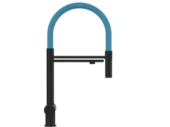 Einhebelmischer<VIZIO 3 Wege Wasserhahn Küchenarmatur Edelstahl Massiv mit 360° Schwenkbarem Auslauf und Abnehmbare 2 Strahl Handbrause PVD Schwarz Matt Hellblau