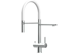 Einhebelmischer<VIZIO 3 Wege Wasserhahn Küchenarmatur Edelstahl Massiv mit 360° Schwenkbarem Auslauf Abnehmbare 2 Strahl Handbrause Gebürstet   Weiß