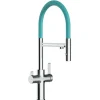 Einhebelmischer<VIZIO 3 Wege Wasserhahn Küchenarmatur FC mit 360° Schwenkbarem Auslauf Abnehmbare 2 Strahl Handbrause Verchromt   Türkis